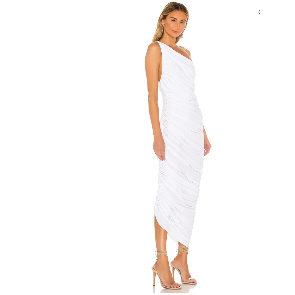 Norma Kamali Womens Dress Small White One Shoulder Diana Draped Asymmetric NWT